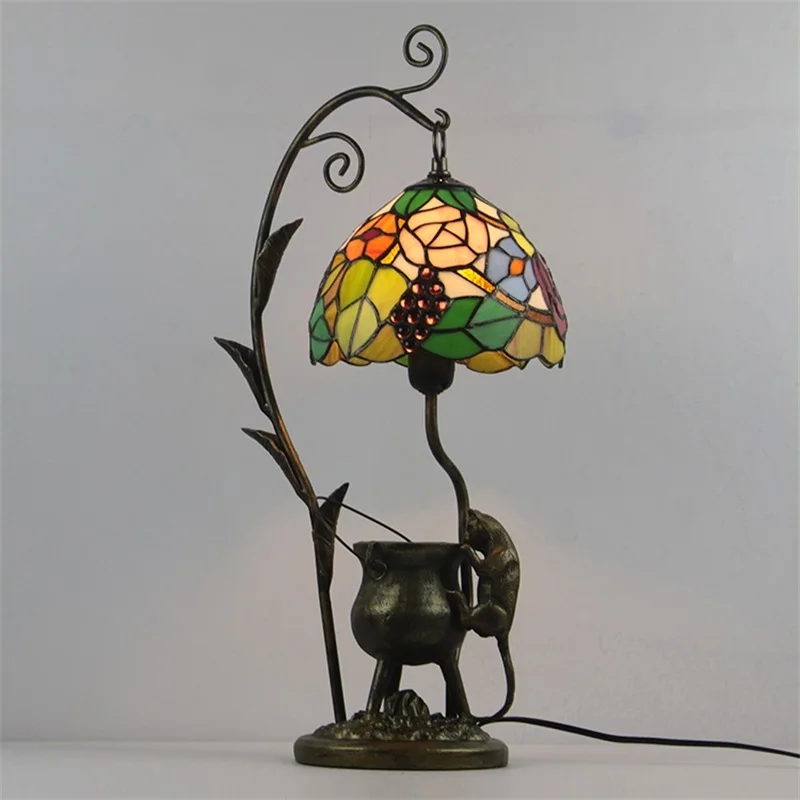 Hongcui Tiffany Table Lamp LED Vintage Color Glass Creative Cat Desk Light Fashion Decor For Home Hotel Bedroom Bedside