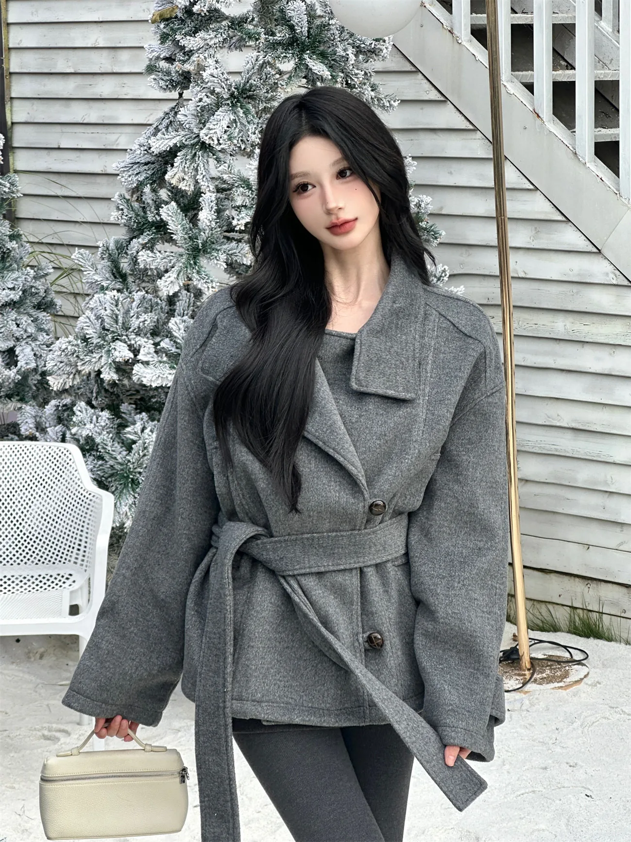 

Maitaiyi Winter Blessing Wide Lapel Simple Woolen Coat Women's Autumn Winter New Loose Outerwear Elegant Style Long Sleeve