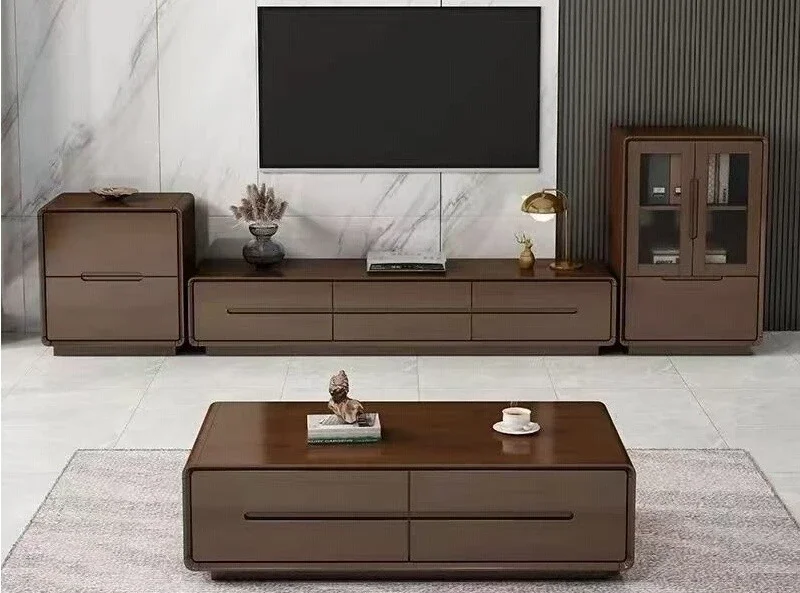 All solid wood coffee table TV cabinet high and low cabinet combination modern household living room size apartment