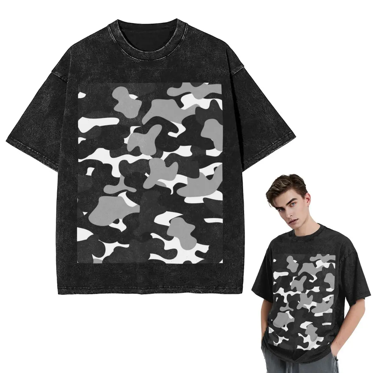 

Streetwear T-Shirts Camouflage Pattern Military Army Background Camo Washed T Shirt Short Sleeve Hip Hop Tops Tees for Men Women