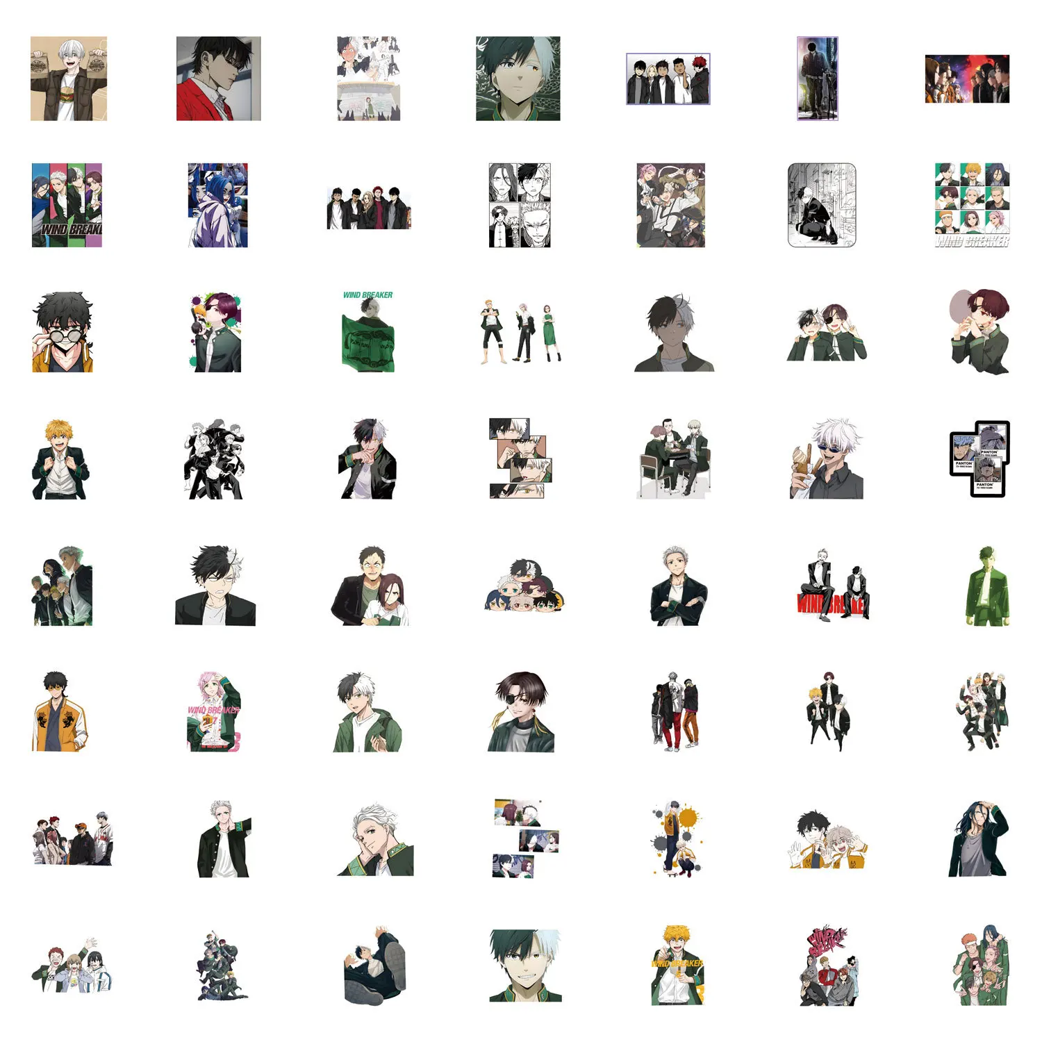 55Pcs Cartoon Wind Breaker Stickers DIY Stickers Scrapbooking Phone Luggage Skateboard Waterproof Decals