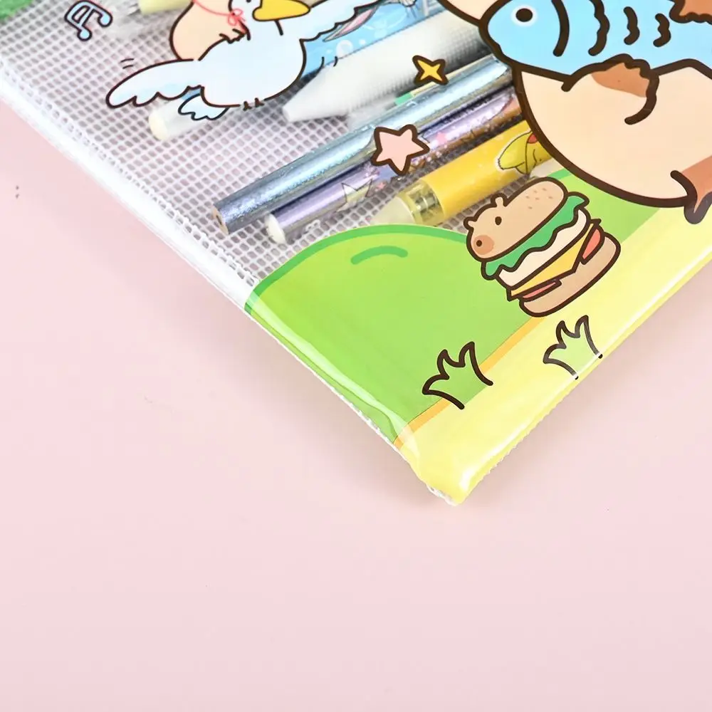 

3PCS High Quality PVC Mesh File Bag A4/A5/A6 Large Capacity Grid Storage Bag Capybara Transparent File Organizer