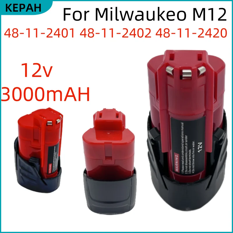 new 3000mAh 12V Cordless Tool Battery Compatible with FOR  Milwaukee M12 XC 48-11-2410 48-11-2420 48