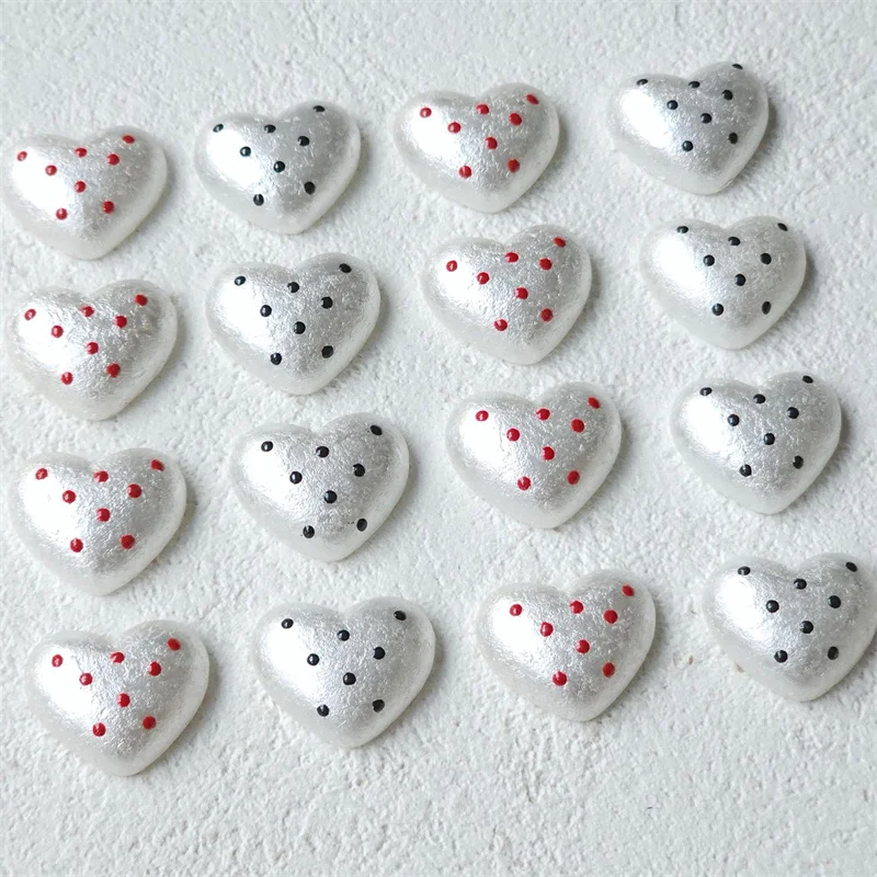 Free shipping 100pcs/lot dots pattern print cartoon hearts shape resin cabochon beads diy jewelry garment hair accessory