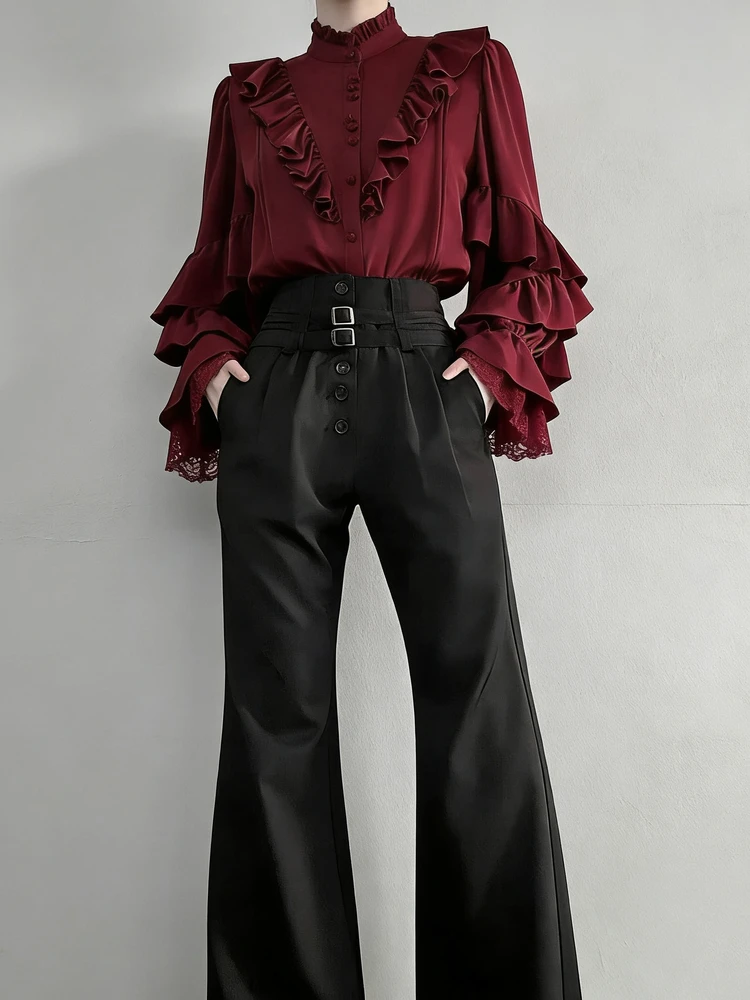 High Waist Flared Trousers Lolita Prince Style Neutral Knight Pants Retro Court British Style Wide Leg Pants for Men And Women