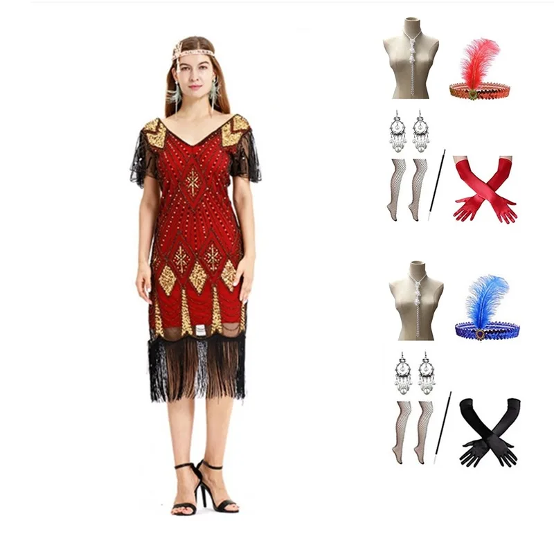 Retro 920s lentejuelas Dr vestido de rendimiento de gama alta falda Midi cremallera Sle No-sve vestido de noche de tela de poliéster