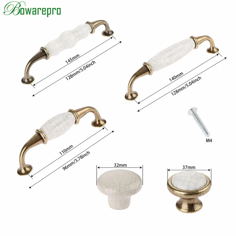 Single Hole/96mm/128mm Ceramic Kitchen Cabinet Handles Drawer Pull Knobs Vintage Antique Brass Furniture Wardrobe Door Handle image 6