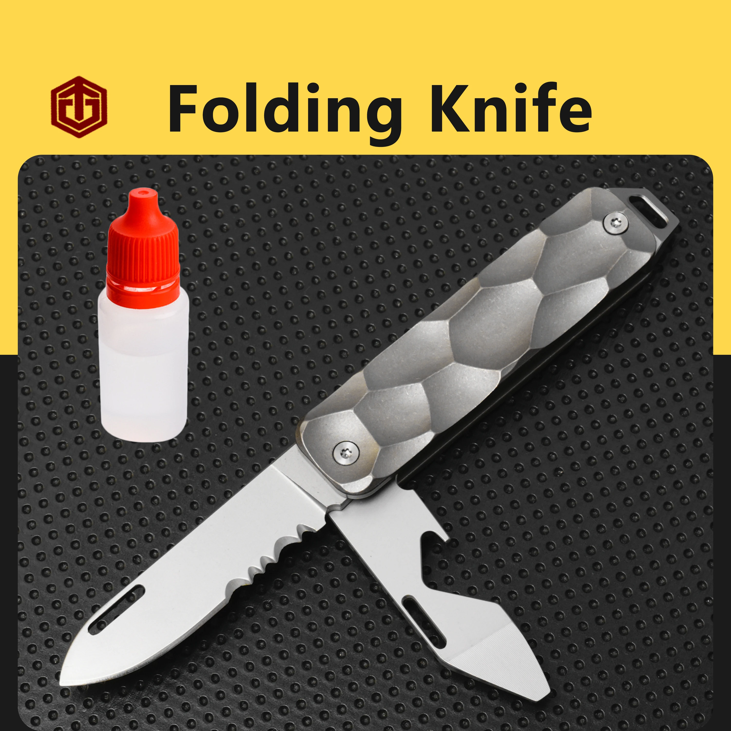 Tool knife titanium alloy handle D2steel blade multifunctional folding knife outdoor portable bottle opener Pocket utility knife