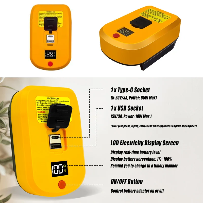 

Адаптер зарядного устройства для аккумуляторов Dewalt 18 В 20 В 60 В, быстрые зарядные устройства, портативная станция питания USB Type-C DCB203 DCB204