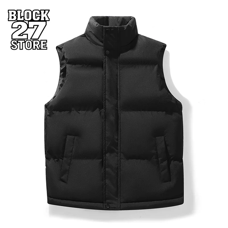

Mens Vest Harajuku Autumn Winter Cotton Puffer Gilet Stand Collar Windproof Warm Sleeveless Jacket Casual Korean Style Fashion