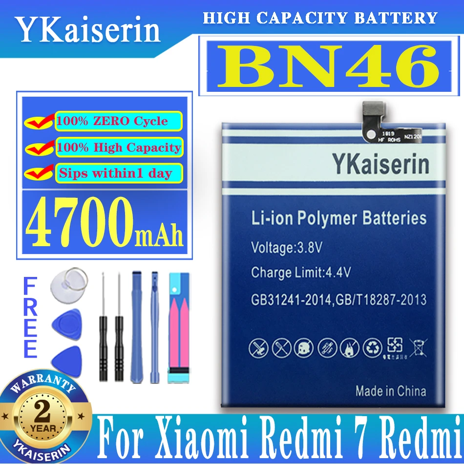 YKaiserin BN46 4700mAh Battery For Xiaomi Redmi 7 Redmi Note 6 Note6 Note 8 Note8 Note 8T Battery Batterij + Track Code