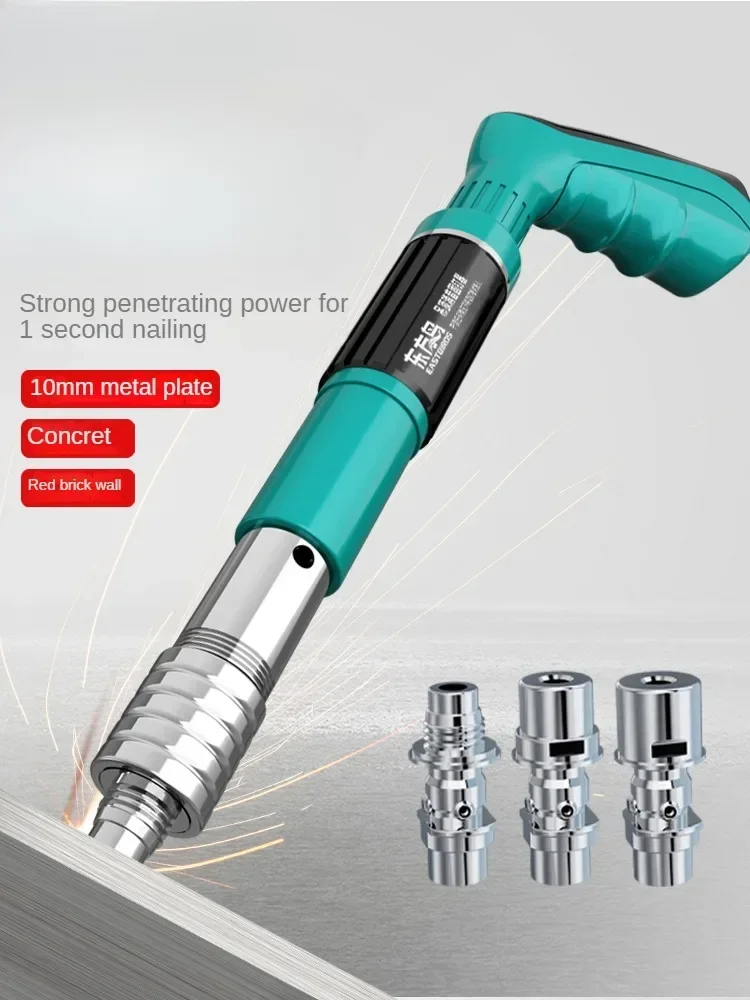 Miniature Pneumatic Nailer Gun for Ceiling Installation with Integrated Ammo and Specialty Nails for Concrete and Woodworks