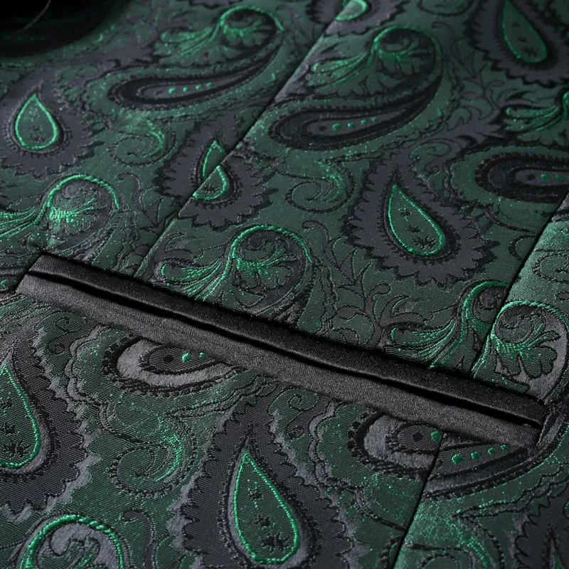 

Men Green Jacquard Blazer Black Satin Shawl Lapel Suit Jacket Vintage Party Prom Dress Coats for Wedding Guest & Stage