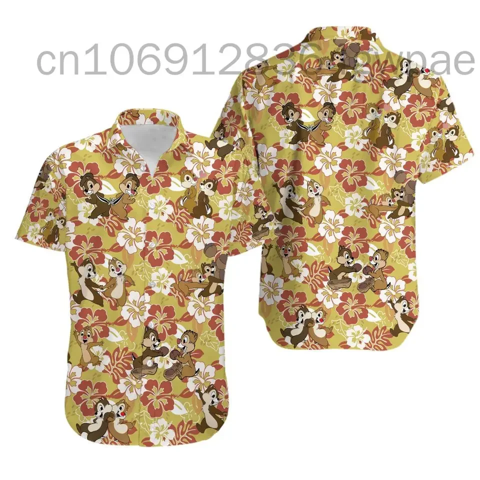 New Disney Chip and Dale Hawaiian Shirts Summer Fashion Short Sleeve Shirts Men Women Casual Beach Shirts Disney Hawaiian Shirts