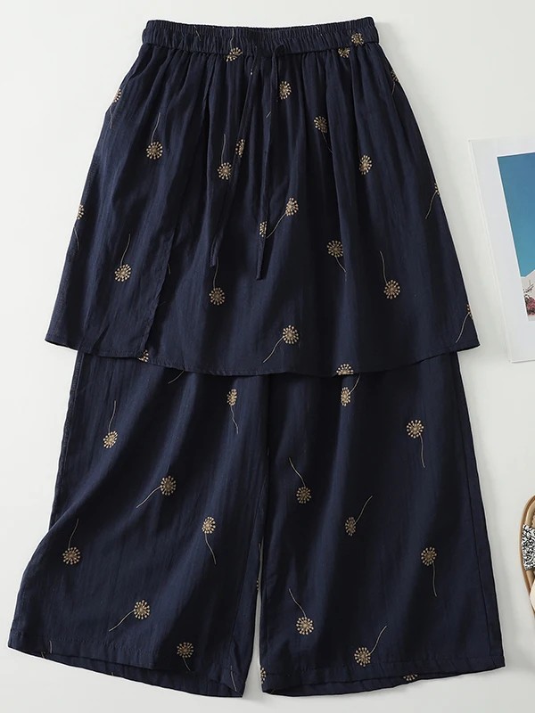Authentic Dandelion Agreement Pure Cotton Wide Leg Skirt Pants Women Loose Vintage Nine Points Casual High Waist Trousers