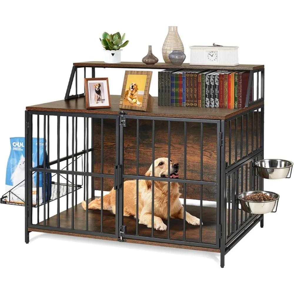 

Furniture Style Dog Crate - Heavy Duty Dogs Kennel Indoor for Large Dog, Wooden Side End Table Wooden Dog Crate Cage with Adjust
