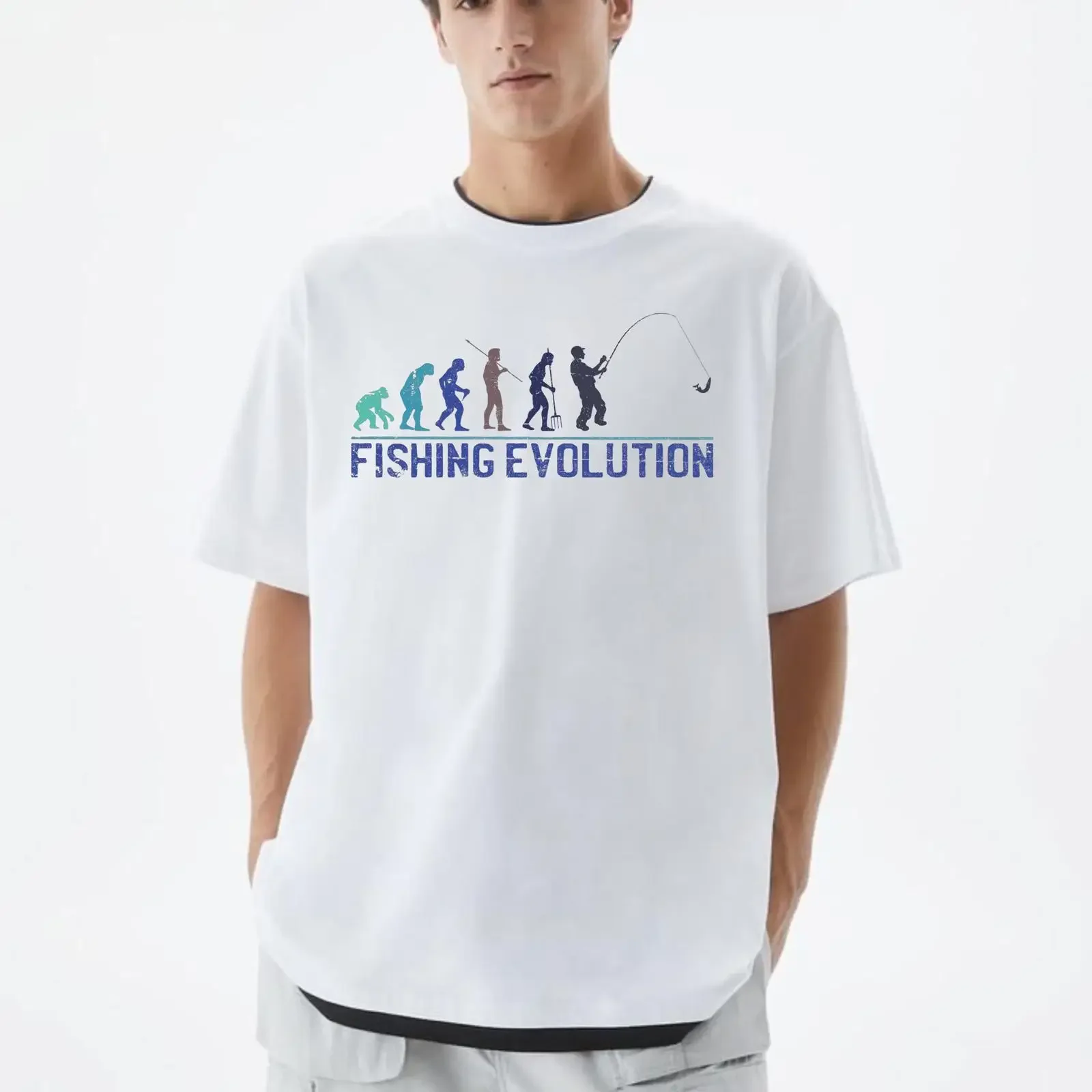Funny Fishing T Shirt Evolution of Retro Style Angle 100 Cotton Novelty Top vintage Washed Top For Everyday Wear homme Soft