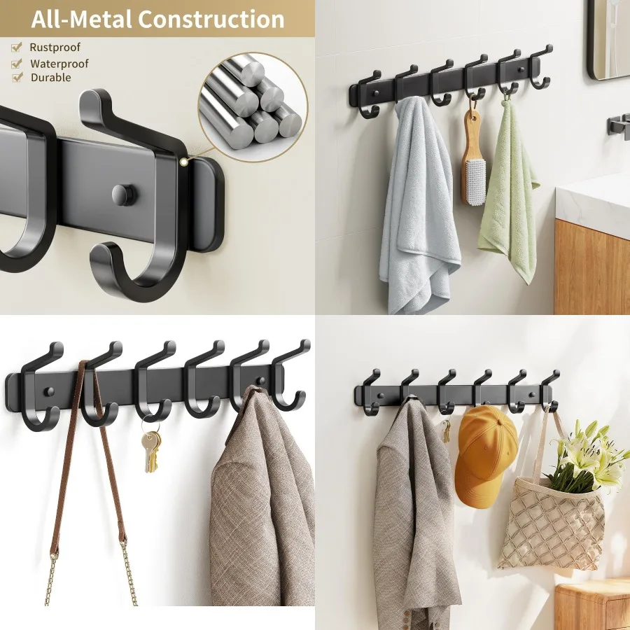 

Настенная сверхмощная вешалка для одежды с 6 крючками для организации шапок, одежды, одежды, ключей, рюкзаков, полотенец, курток и кошельков, идеально подходит