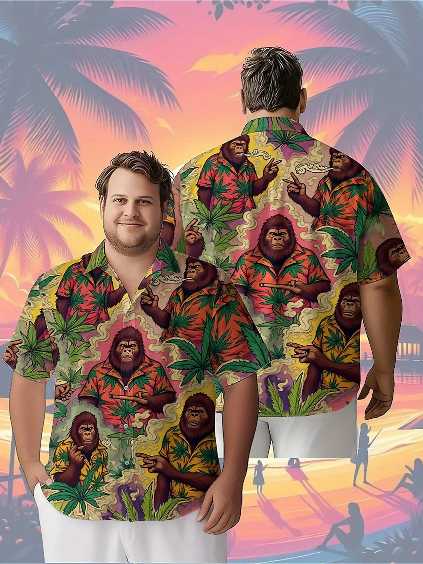 Men's Plus Size Hawaiian Shirts Tropical Gorilla Camouflage pattern,Premium Comfort Youth Clothes,Streetwear Y2K Tops