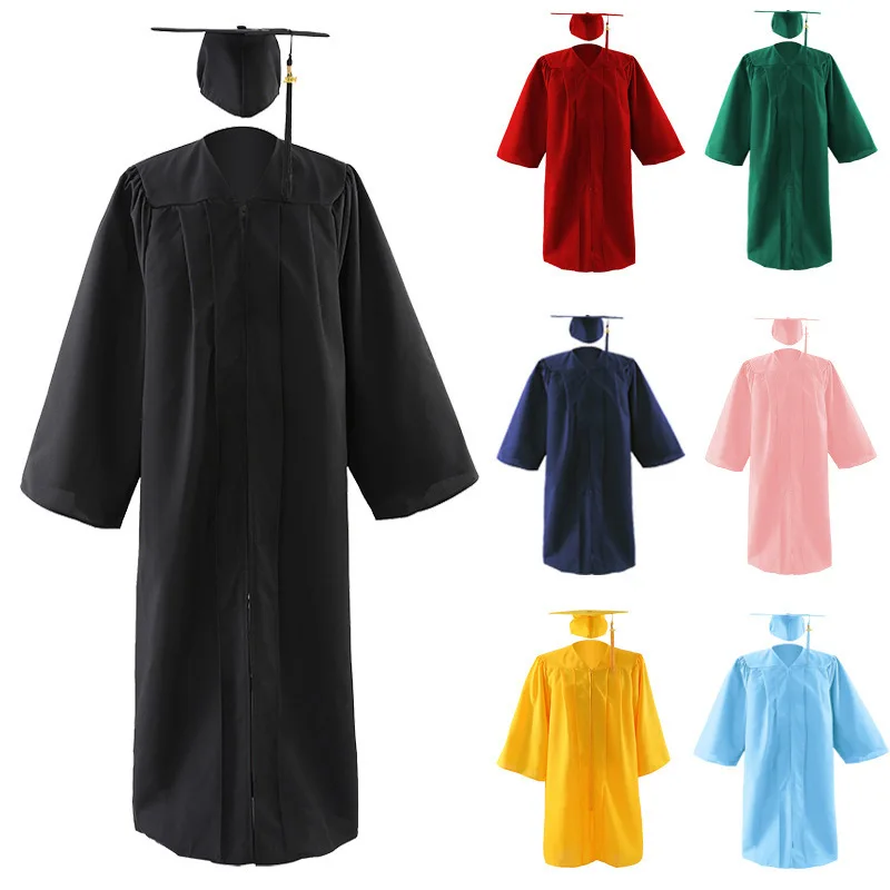 Graduation Gown College School Uniform Clothing Cap Set Unisex Matte Clothes for High School