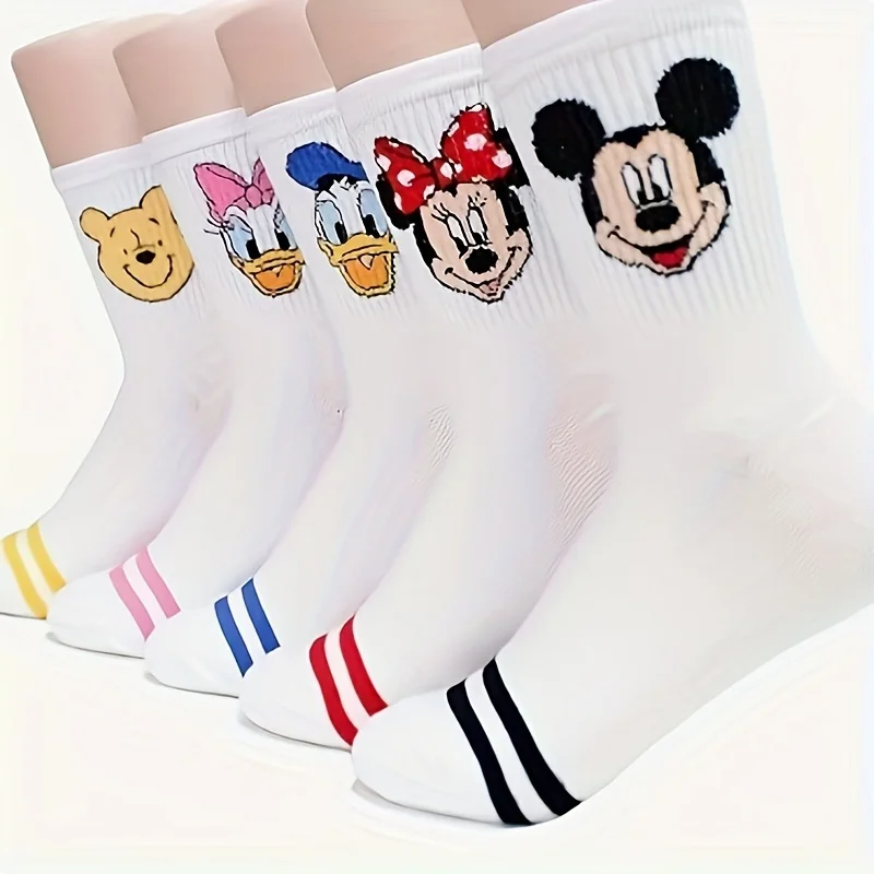 5 pairsDisney Children's Mid Cap Socks，Mickey Cute Sweet Long Socks Cotton Socks Academy Style Student Socks