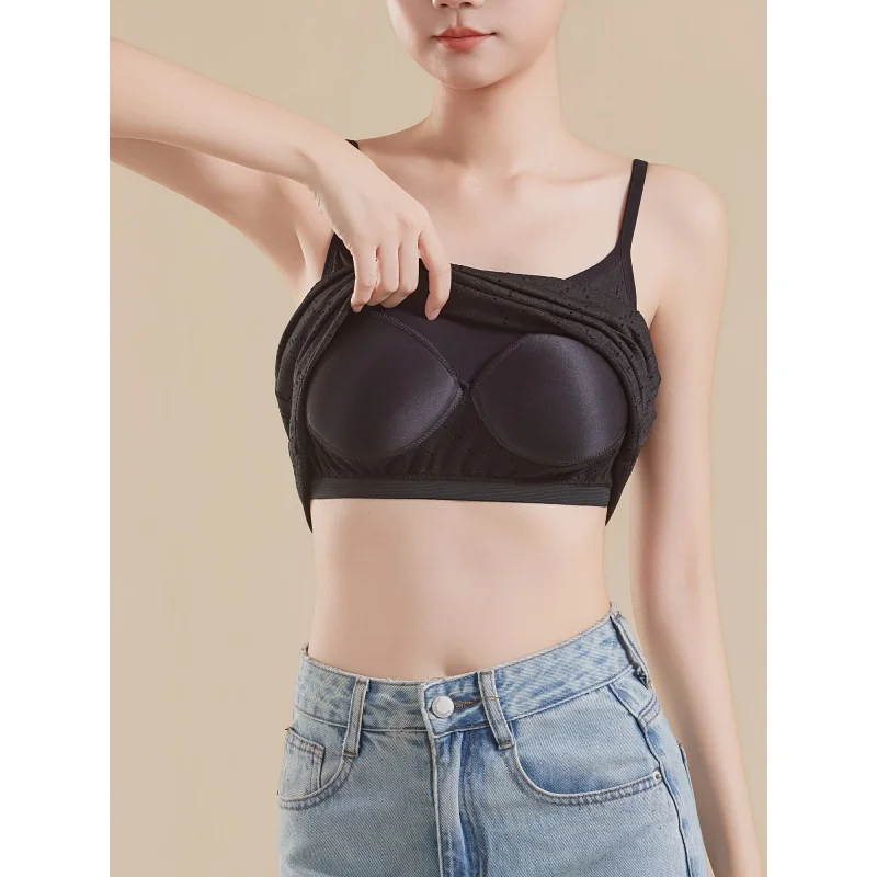 Camisole with Built-in Pads & No Need Bra, Adjustable Strap Hollow Out Textured Camisole, Slim-Fit Base Top