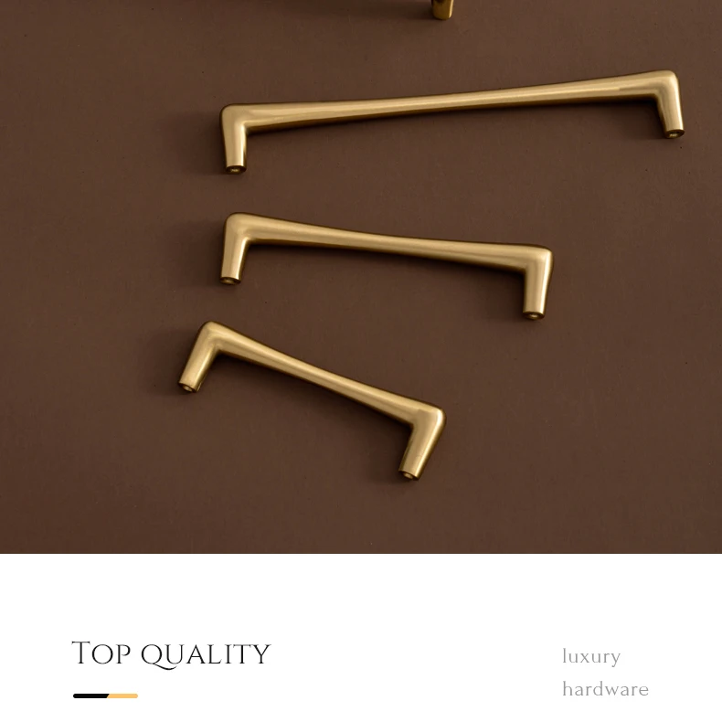 Three sizes of brass pull with softly curved ends