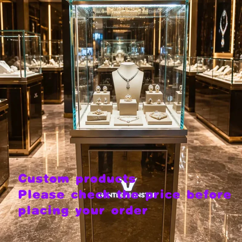 custom.Custom Mirror Eco-Friendly Recyclable Display Pedestal Glass Hood LED Lights Custom Jewelry Watch S