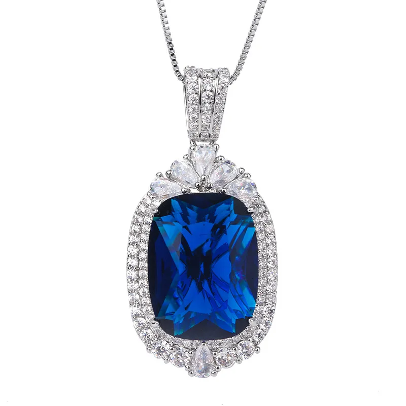 Jewelry Gold Plated Imitation Grandmother Green Blue Treasure Fat Rectangular 15*20 Luxurious Style Pendant Necklace