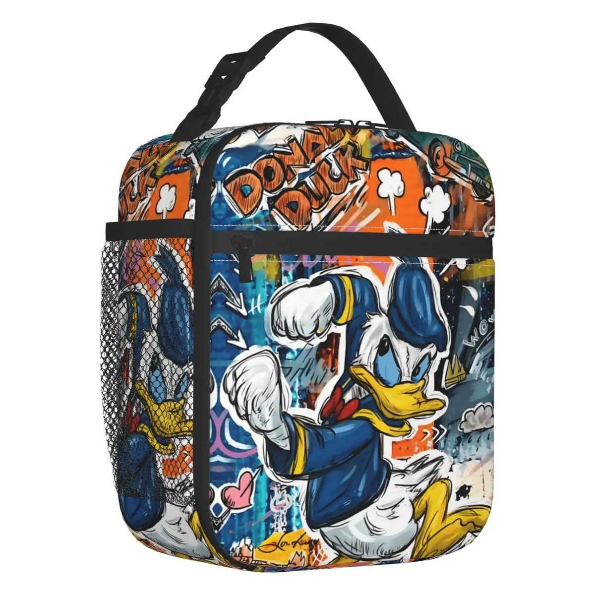 Custom Donald Duck Graffiti Design Insulated Lunch Bag for Work School Anime Cartoon Portable Cooler Thermal Lunch Box