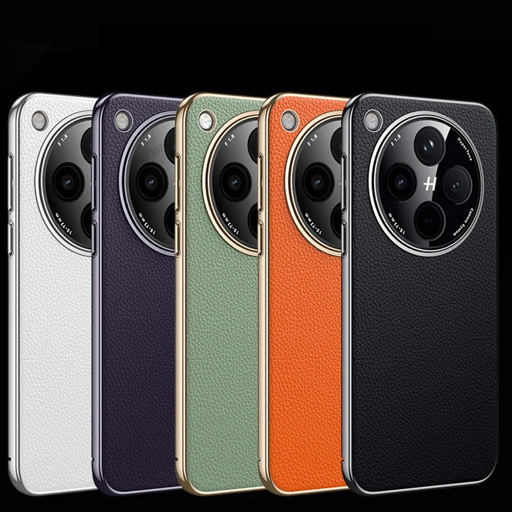 

Leather Case for Oppo Find X8 Reno 13 Pro 5G Plating Lichee Pattern Lens Protection Shockproof Hard Phone Cover Cases