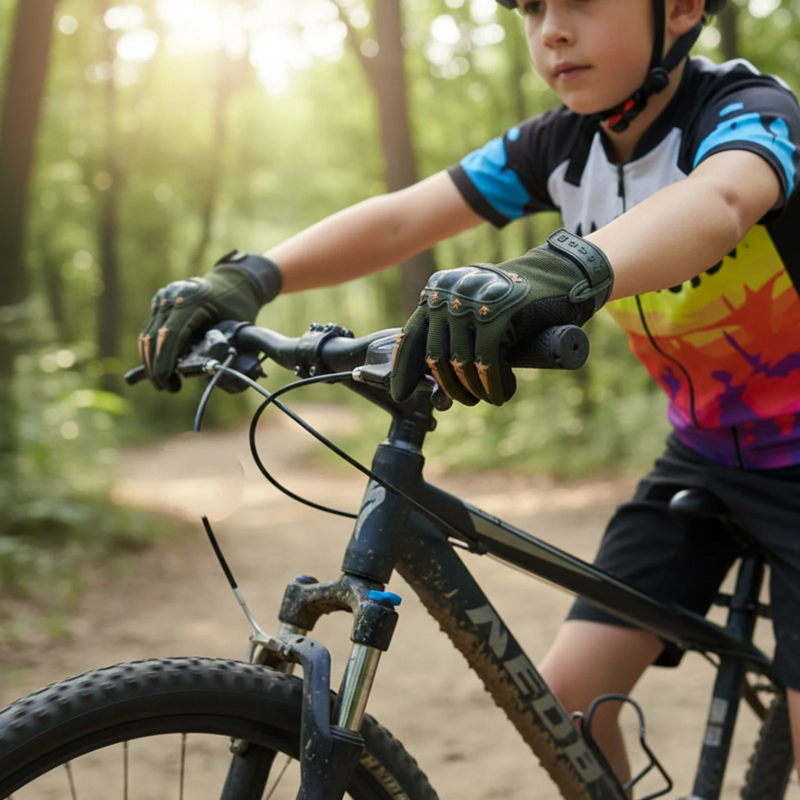 Taktische Handschuhe für Kinder, langlebiges Fasermaterial, rutschfestes Design, Outdoor-Schutzhandschuh für Radfahren, Wandern, für 5–13 Jahre – Detail 6