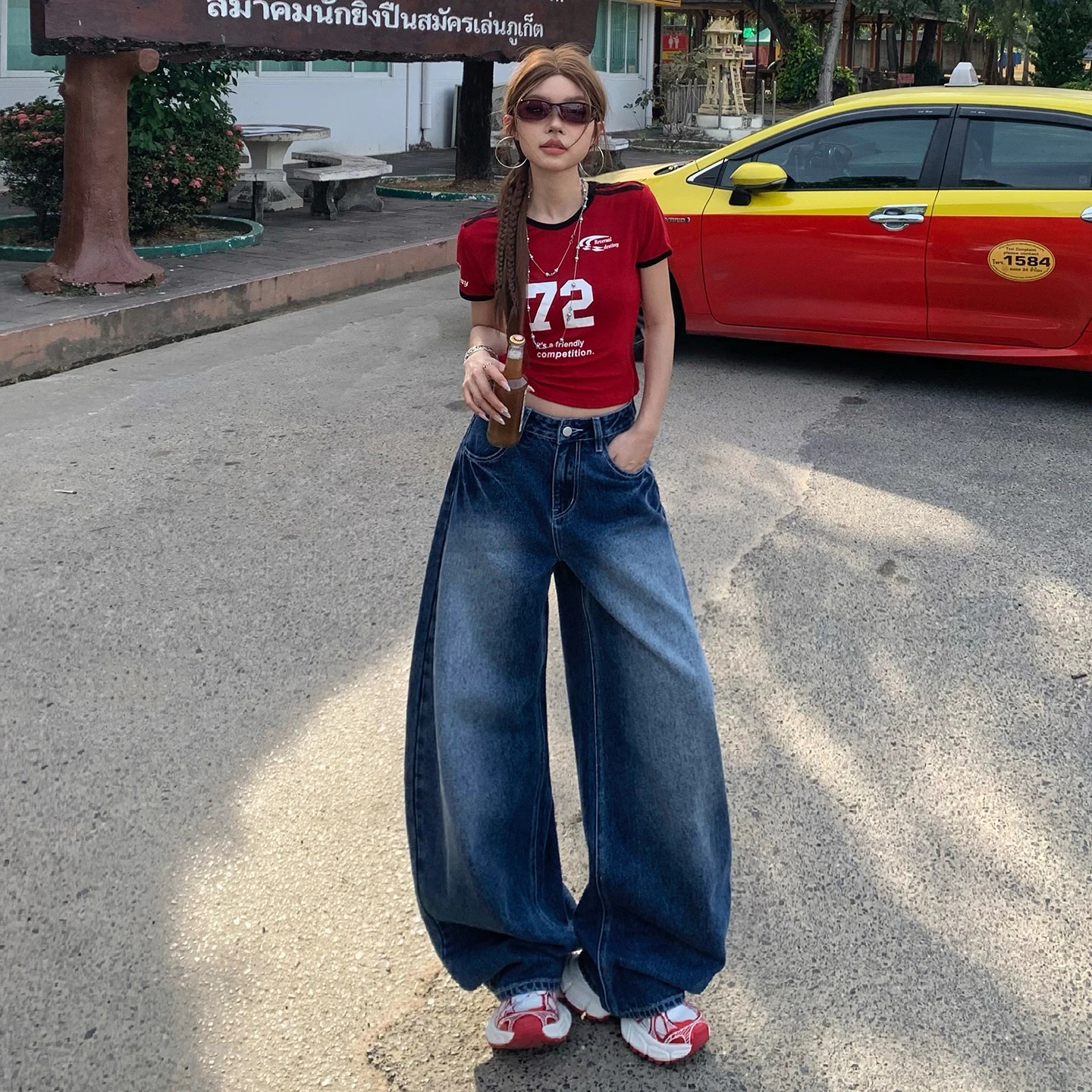 

Джинсы Y2K женские, винтажные, с высокой талией, свободные, широкие штанины, весна-лето, новые, джинсовые брюки-силуэты