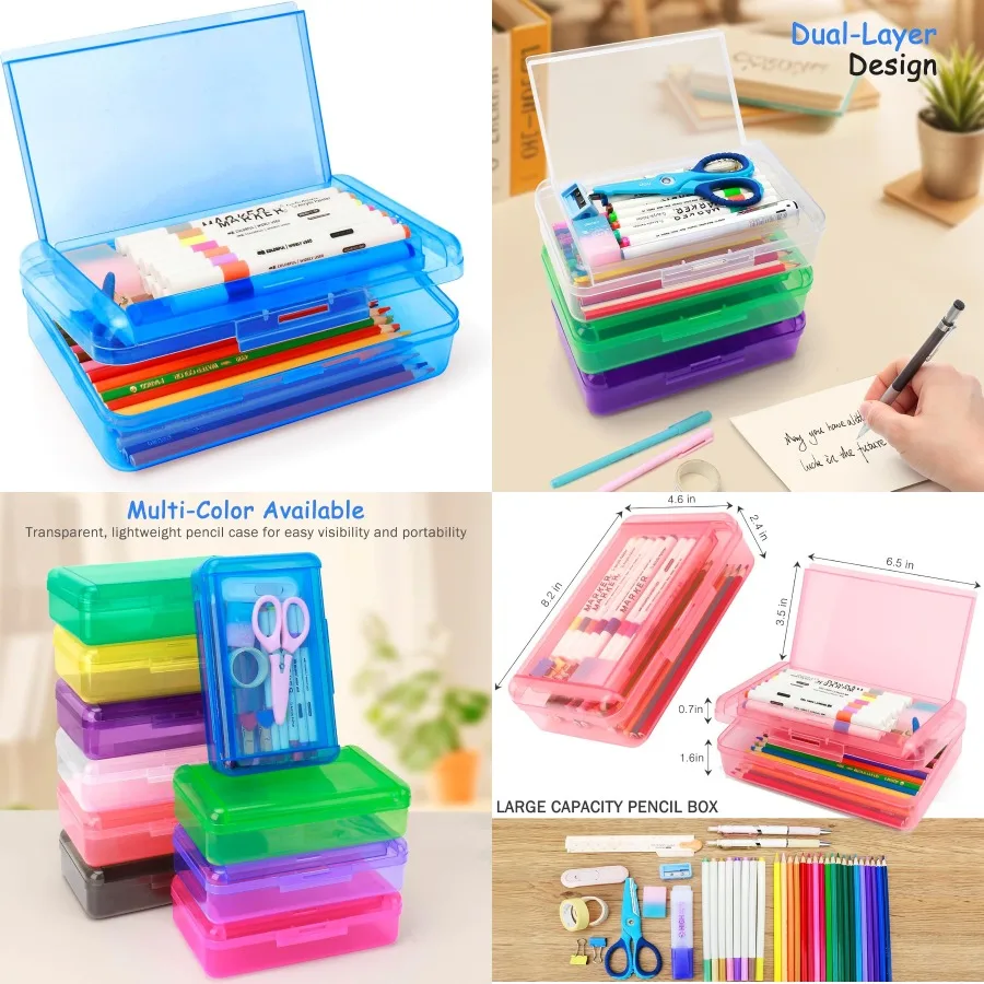 

Двухслойный пластиковый полупрозрачный пенал большой емкости с плотной крышкой для организации ручек, карандашей и школьных принадлежностей