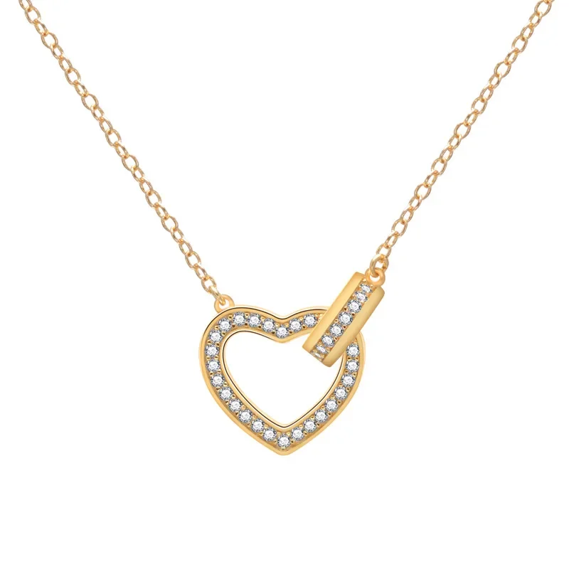 2023 Fashion Europe and America s925 Sterling Silver Double Ring Love Collar Chain Light Luxury Star Print Gold Female