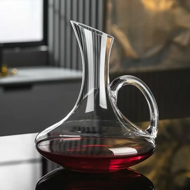 1500ml Clear Glass Wine Decanter with Handle Lead-Free Crystal Red Wine Carafe Home Bar Collection Ornament