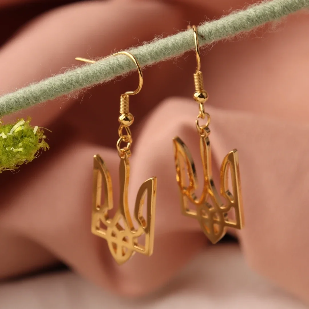 Stainless Steel Ukraine Trident Drop Earrings for Women Flag Charm Ukrainian Symbols Pendant Earrings Solidarity Ethnic Jewelry