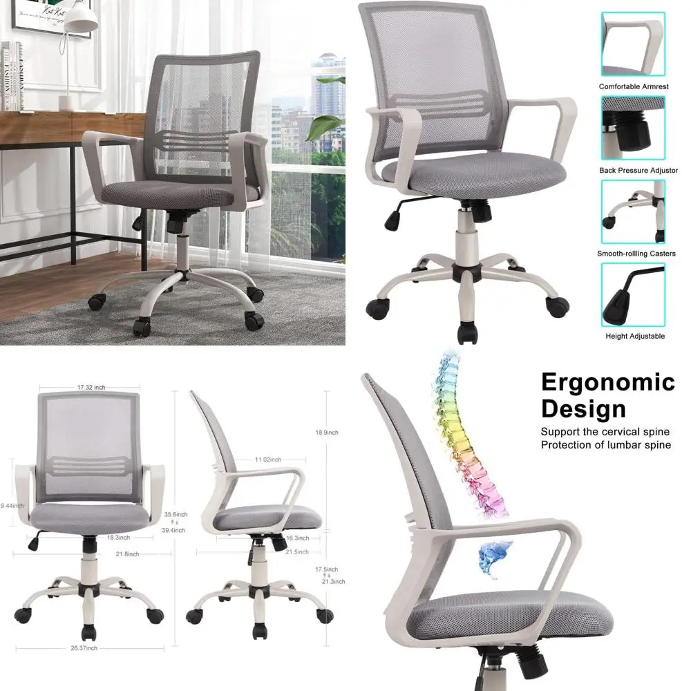 

Ergonomic Mid-Back Office Chair with Lumbar Support, Armrests, Swivel, and Wheels for Home or Living Room Use