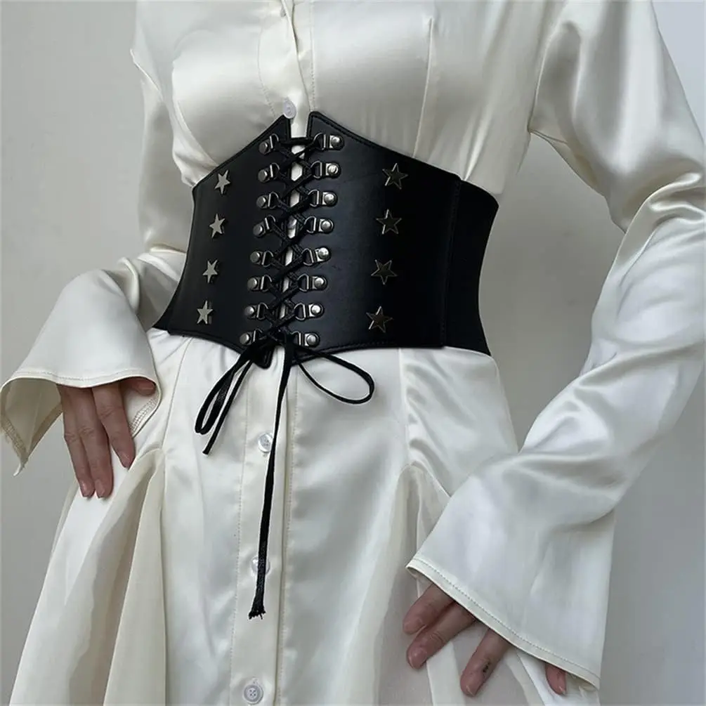 Goth Waist Corset Belt for Women Gothic Punk Alt Emo Fashion Ultra Wide Belt for Women Halloween Accessory