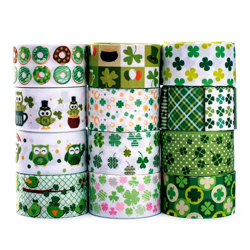 Random set 5/10/20 styles 22/25mm Saint Patrick's Day grosgrain ribbon, each 1yard