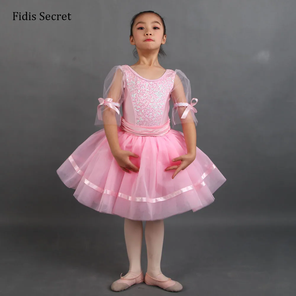 

Child Pink Puff Sleeve Romantic Ballet Tutu Skirt,Ballerina Dance Performance Stage Costumes,Girls Party/Solo/Birthday Dress