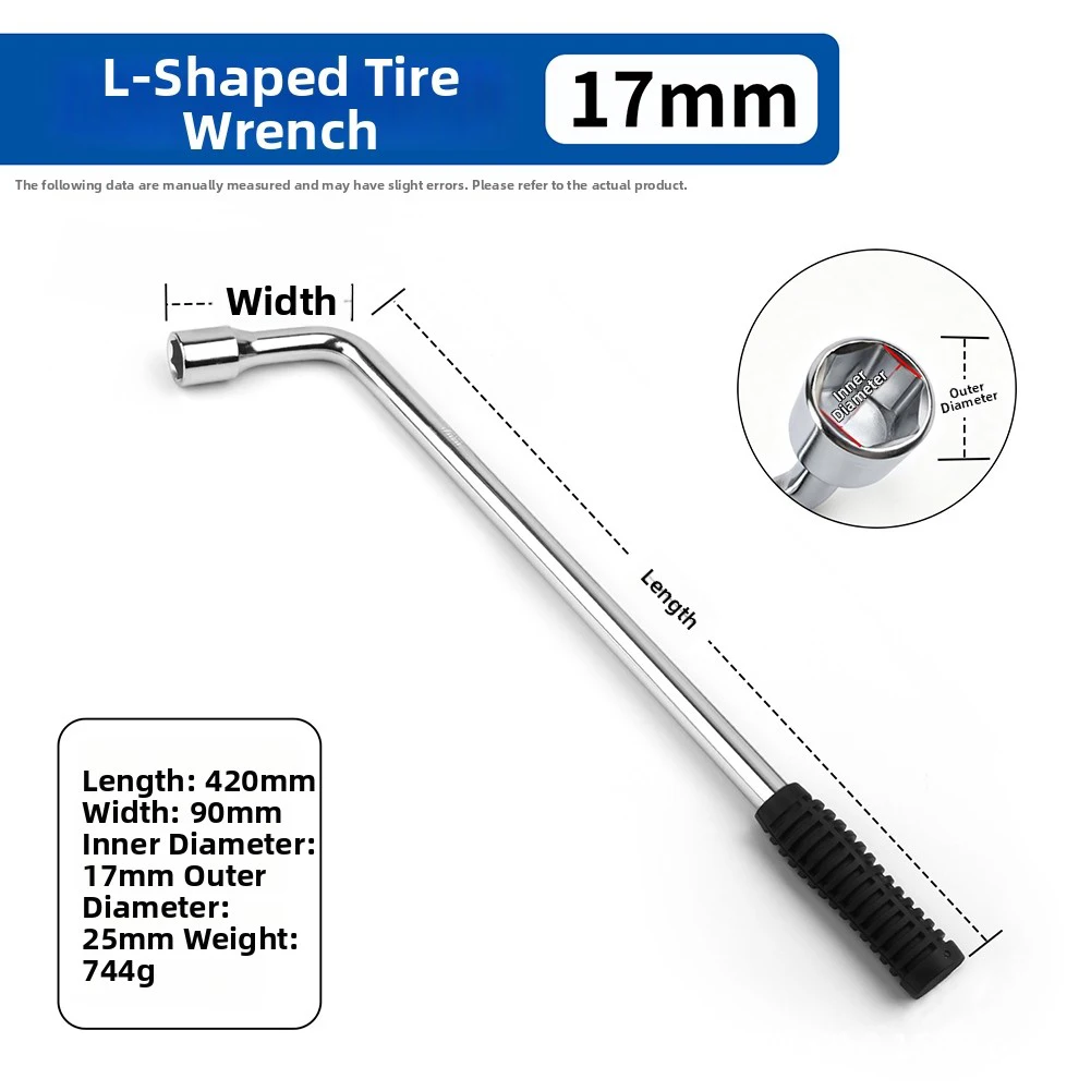 Manual Tire Wrench in L-Shape Configuration with Chrome Vanadium Construction Deep Socket and Rubberized Ergonomic Handle
