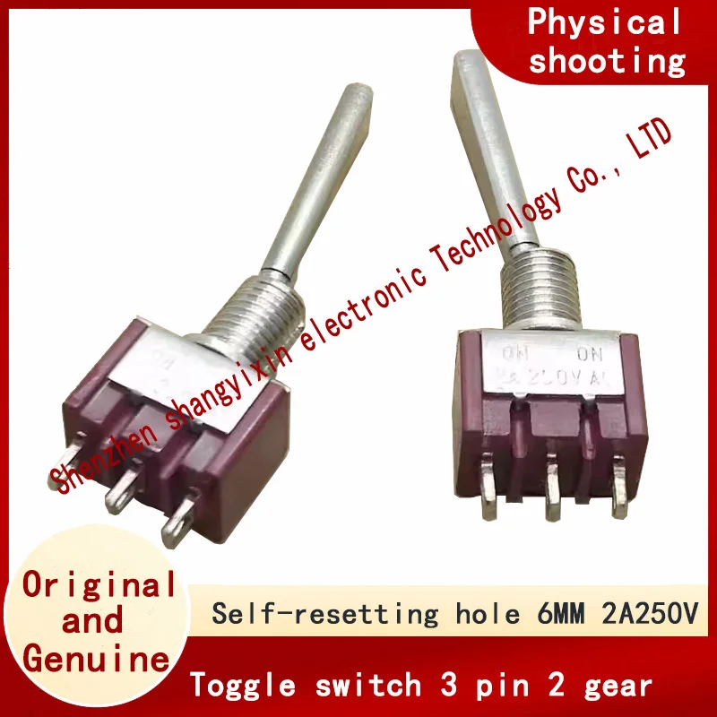 

Button switch 3 pin 2 swing swing arm toggle switch self-reset opening 6MM 250V 2A long handle 22mm