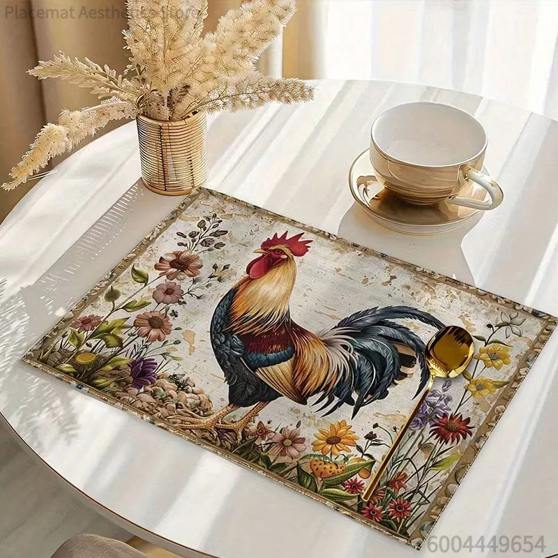 Vintage Multi‑Pattern Farm Rooster Lotus Boho Sun Print Super Absorbent Drying Mat Waterproof Decor Placemat