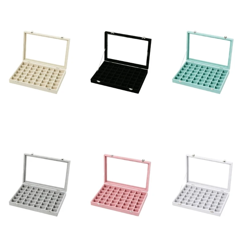 3XUA Jewelry Storage Case with Clear Cover, Configurable Dividers, and Flat 48-Section Layout for Retail Display Cases