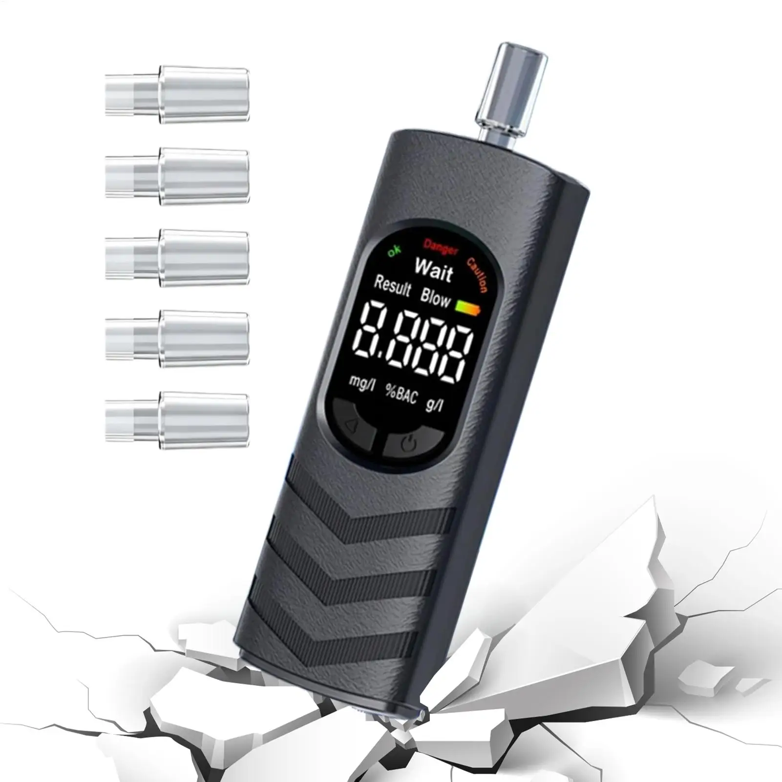 Alcohol Breathalyzer LCD Display Rechargeable Tester with 5 Mouthpieces Home Breathalyzer Alcohol for Car Home Parties Drinking