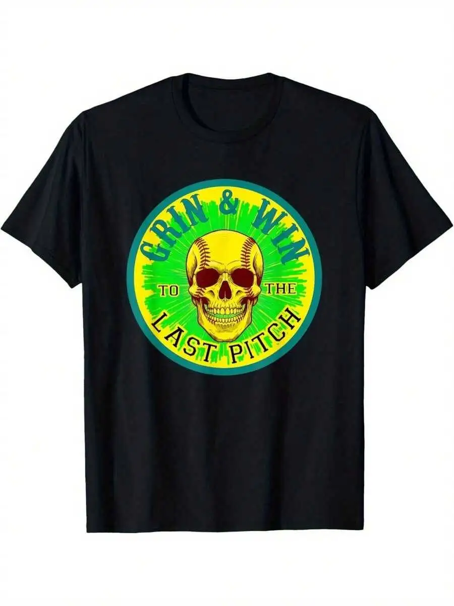 Grin And Win Printed T-Shirt, Men's Outdoor Sports, Daily Wear, Holiday 100% Cotton Trendy Y2K Short-Sleeve Tee-Soft,