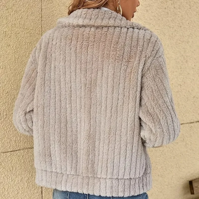 Autumn Winter Women Warm Furry Jacket New Fashion Patchwork Lapel Overcoat Female New Elegant Casual Communte Holiday Outerwears