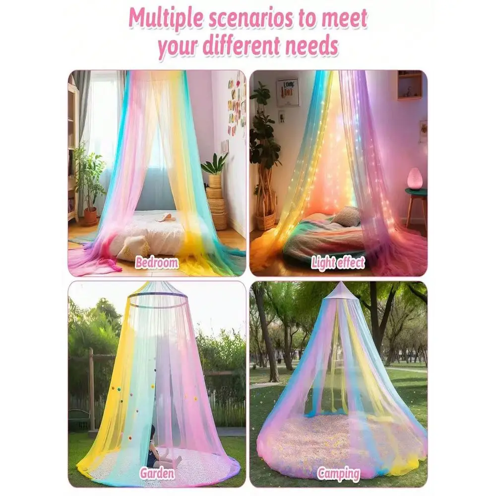 

New Colorful Rainbow Hanging Mosquito Net, Colorful Mosquito Net Cover, SingleOpening Princess Bed Tent Bed Curtain. Suitable F