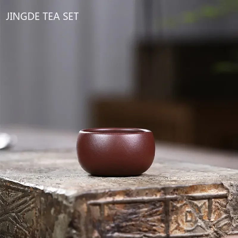 2pcs Chinese Purple Clay Teacup Portable Personal Single Cup Traditional Beauty Tea Set Handmade Custom Zisha Tea Accessories